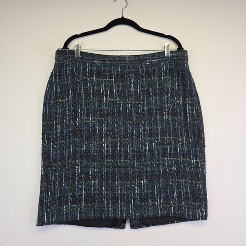 J Jill Skirt Womens 16P Petite Blue Green Tweed Pencil Teacher Office Academia - Picture 2 of 15