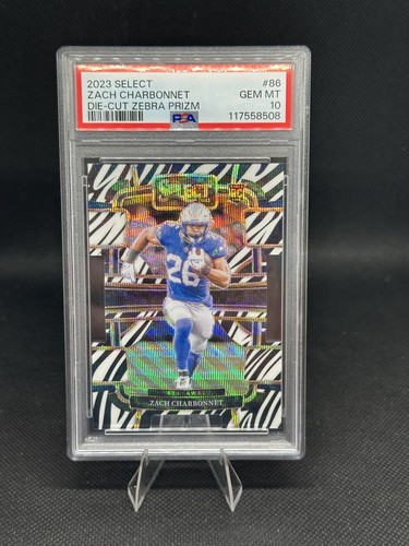 2023 Panini Select Concourse Zach Charbonnet #86 Zebra Prizm Die-Cut (RC) PSA 10