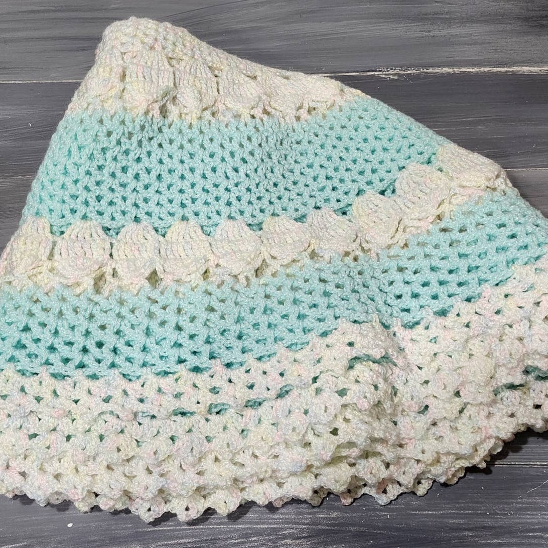 Crochet Baby Blanket Throw Beautiful Hand Made Super Soft