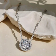 Round Sparkle Halo Necklace, Circle Sparkle Pendant, Elegant Necklace for Her