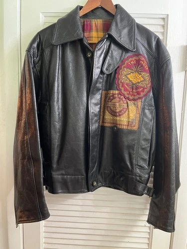 VINTAGE LA MATTA MENS ITALIAN LEATHER JACKET~US L ~ITALY SZ 50~EXCELLENT SHAPE image 2