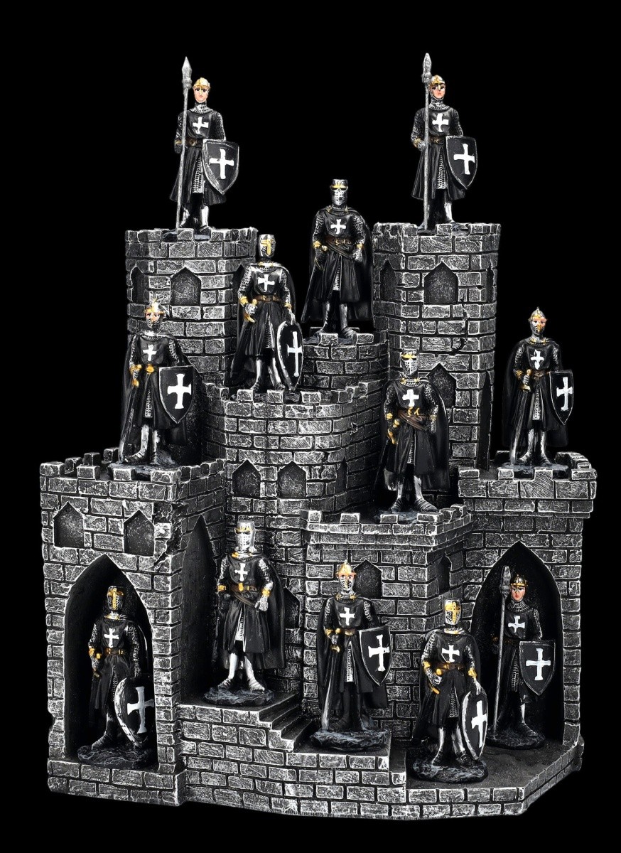 Knights Figures 12er Set Black With Castle Display - Medieval Deco Crusader