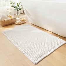 White Bathroom Rugs Waffle Bath Mat Non Slip Washable Super Absorbent Quick Dry