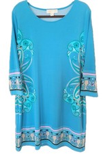 MICHAEL KORS Women's Dress SZ 12 Blue Paisley Print Accents Stretch Cool Boho