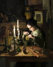 Candlelit Heirlooms | Figure & Locket Print | Vintage Oil Painting Museum Art