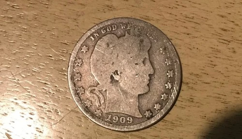 1909 D Barber Silver Quarter 25c Set Break Actual Coin Album filler