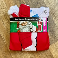 AME Holiday Christmas Zip Up Santa Claus Kids 10 Blanket Sleeper and Hat NWT