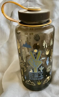 RARE REI Co-Op Nalgene Water Bottle Wide Mouth 32 oz desert cactus br0wn yellow