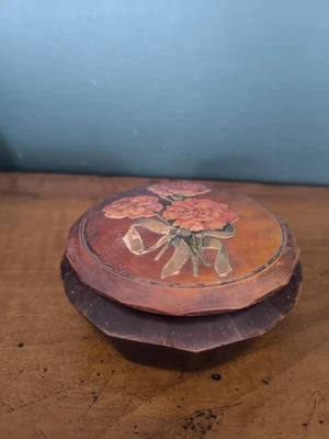 Ancienne Boîte En Bois Décoration Pivoine Ou Rose - Photo 1/4