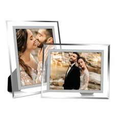 8x10 Picture Frame Set of 2, Clear Glass Photo Frames with Silver Edge, Horiz...
