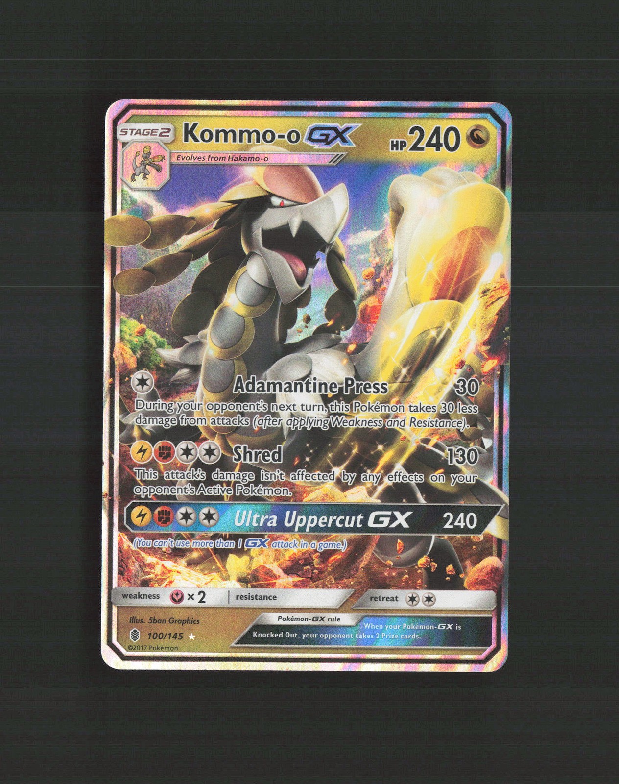 Kommo-o GX 100/145 Guardians Rising Ultra Rare Holo Pokemon Card MP