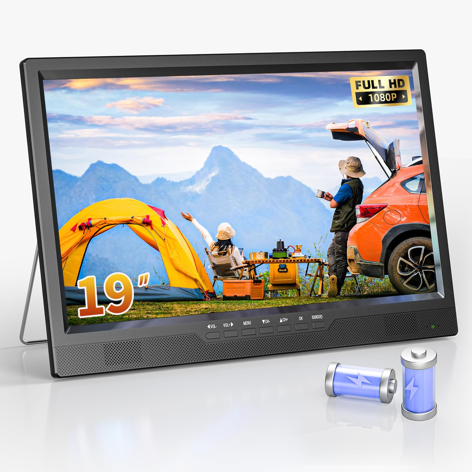 19 Inch Full HD Portable TV with Long-Lasting 8000mAH Battery & Remote