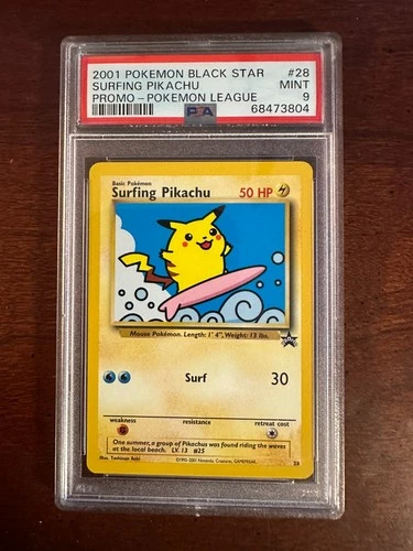 Pokemon League Black Star Surfing Pikachu Promo #28 PSA9 Cert # 68473804