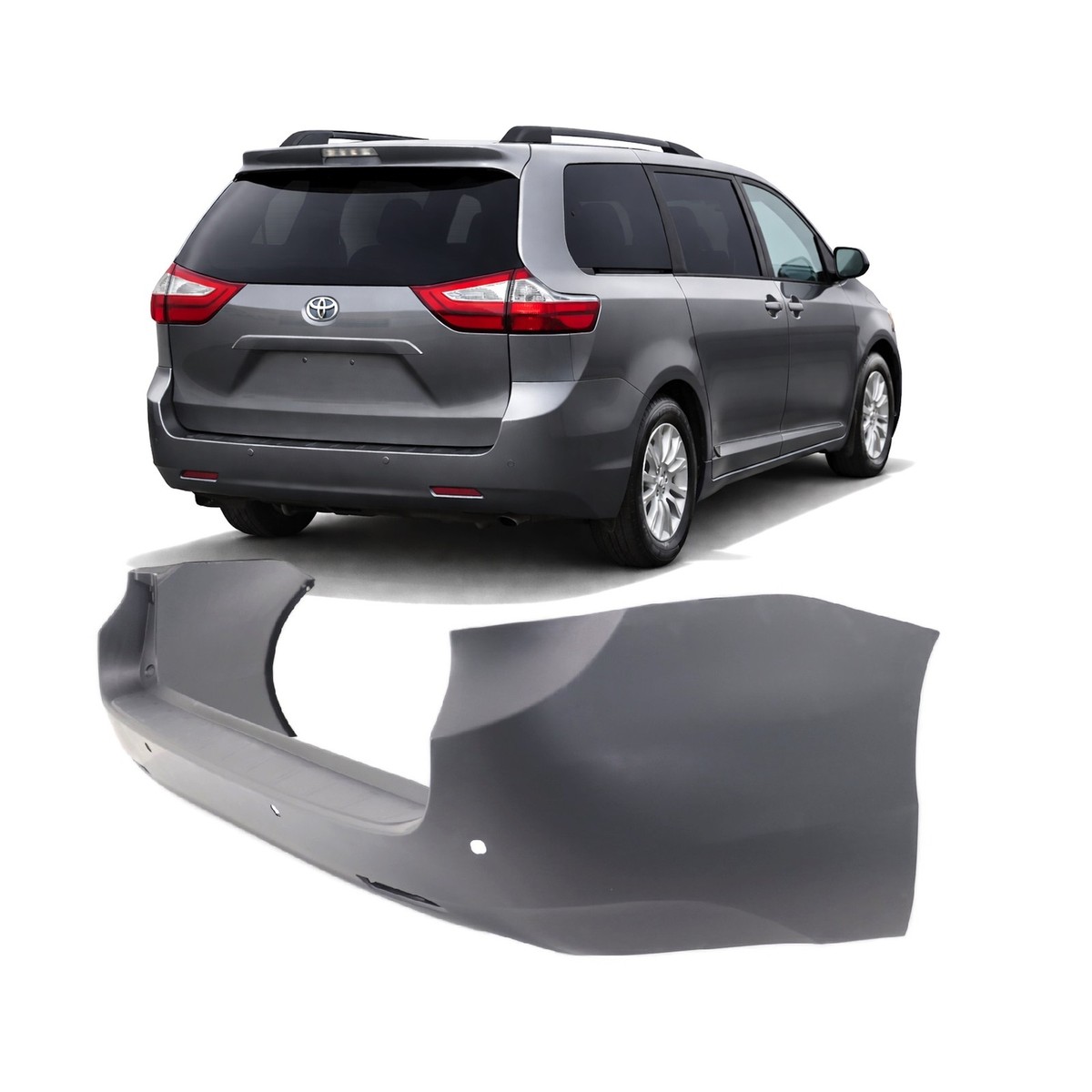 Rear Bumper Cover For 2011-2017 Toyota Sienna W/Park Holes Primed