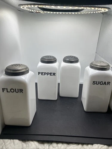 Vintage Hazel Atlas Shakers (4) Milk Glass - Sugar - Flour -  - Pepper- Blank
