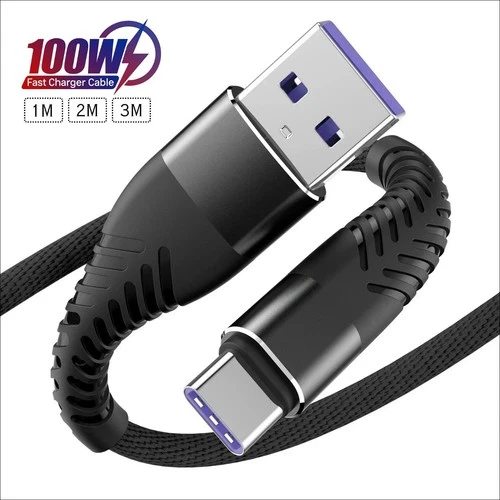 USB A to USB-C Cable 7A 100W Fast Charger Braided Long Type C Lead 25CM 1M 2M 3M