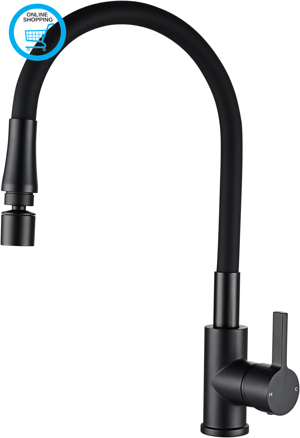 Black Flexible Kitchen Tap Monobloc Kitchen Mixer Taps 1 Hole with Flexible Spou