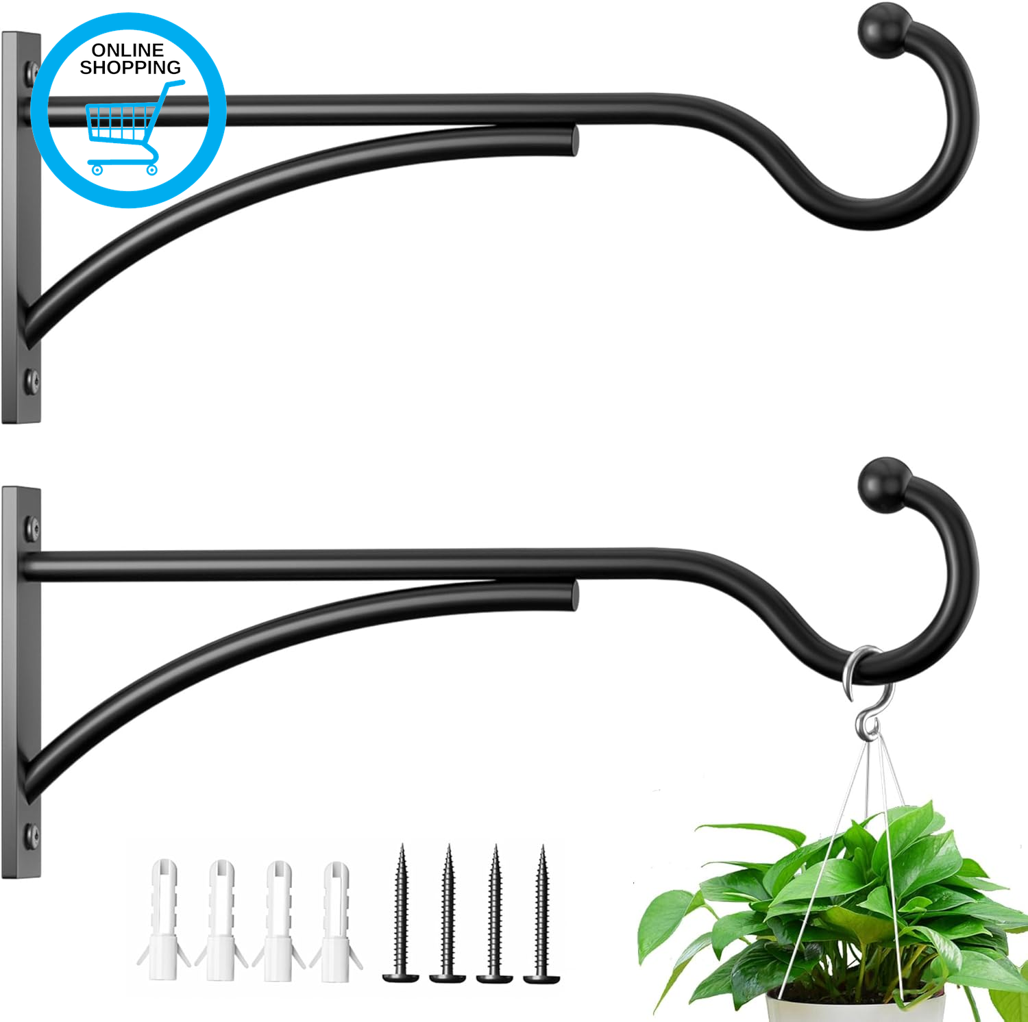 2 Pack 28Cm Hanging Basket Brackets Outdoor，Wall Hooks for Hanging Baskets & Bir
