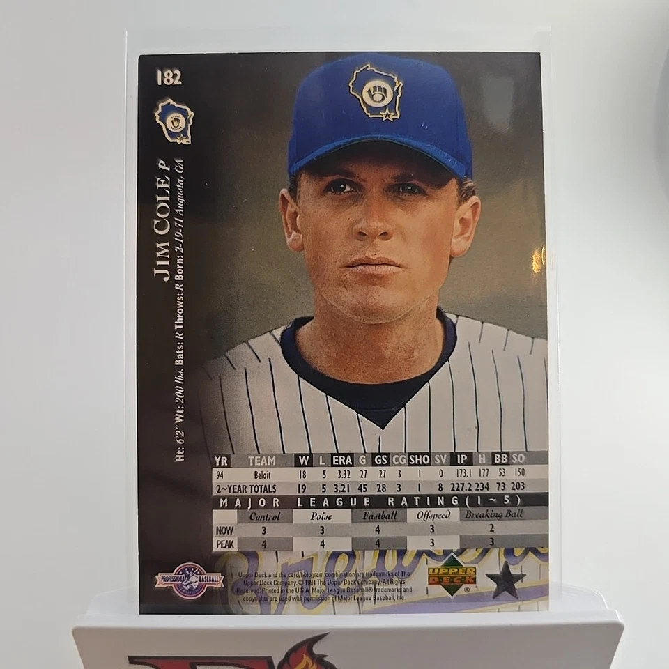 1995 Upper Deck Milwaukee Brewers Top Prospect - Jim Cole #182 (RC) - Image 4 of 4