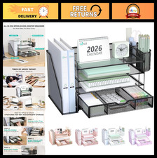 4-Tier Desktop File Organizer with Drawer Pen Holders - Office Desk Accessorie