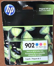 HP 902 Cyan Magenta Yellow 3-Pack Ink Cartridges T0A38AN Genuine OEM New Exp9/22