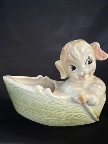 VINTAGE 50’s Shawnee Pottery USA 736 Lamb In Boat Planter - Beautiful Item!