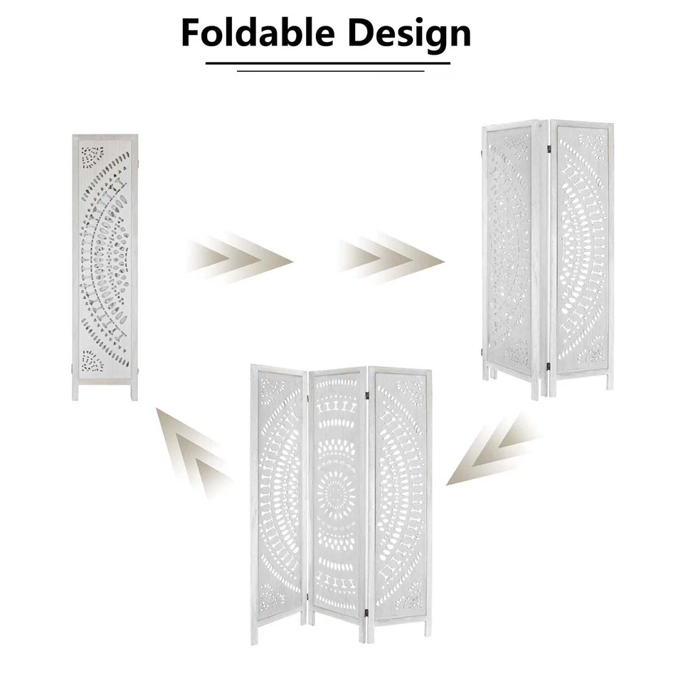 Divisores de habitación con recorte de madera de 3 paneles tallados plegables pantallas de privacidad independientes Foto 3 de 4