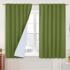 LAMIT Olive Green 100 Blackout Linen Curtains for Bedroom, 45