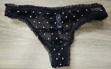 Victoria's Secret Dream Angels Black Sheer Mesh Dots Ruffled Thong Panties M