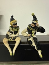 VTG 1940'S CERAMIC ARTS STUDIO PIERROT PIERRETTE HARLEQUIN CLOWN SHELF SITTERS