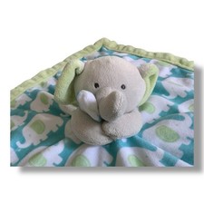 Carters Plush Elephant Baby Lovey Security Blanket Blue Green Gray Soft 13 X 13