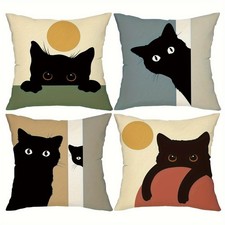 4p Black Cat Throw Pillow Cover Minimalist Cat Illustration Pet Lover Cozy Decor
