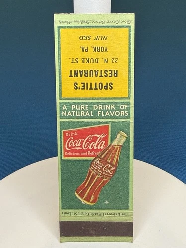 Coca Cola Coke Spottie’s Restaurant York Pennsylvania VTG Matchbook Cover #65