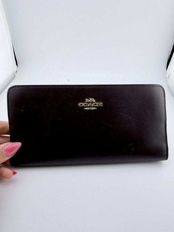 Coach Brown Solid Women’s Wallet Zip Coin Pocket ID Window Credit Card Slots