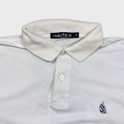 Vintage 90s Nautica Polo Shirt Mens Medium White Pony Stripe