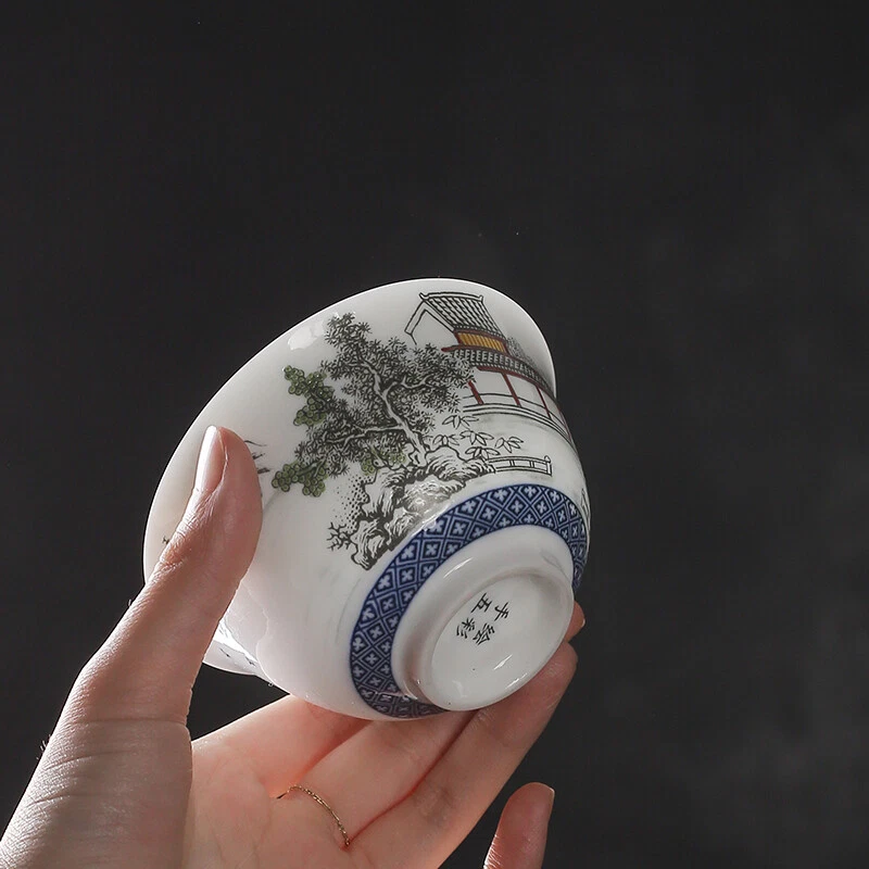 Jingdezhen Bajo Esmalte Porcelana Gaiwan Pintada a Mano Taza Platillo Tazón Tapa Foto 3 de 4