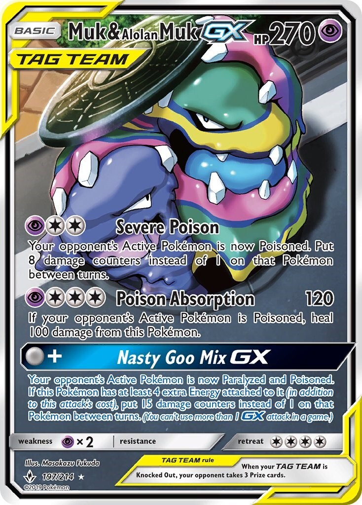 ❤️moko❤️ Muk & Alolan Muk GX (Full Art) 197/214 Sm-Unbroken Bonds