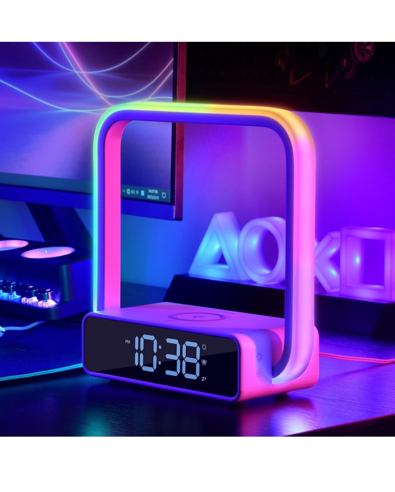 Alarm Clock Lamp with Wireless Charger & RGB Desk Lamp & Color Changing Lamps, B-image