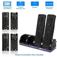4x Rechargeable Battery Pack + Charging Dock For Nintendo Wii Remote Controller