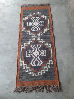 Rug Wool Jute Indian Village Vintage Kilim Handwoven Carpet Rectangle runner Rug