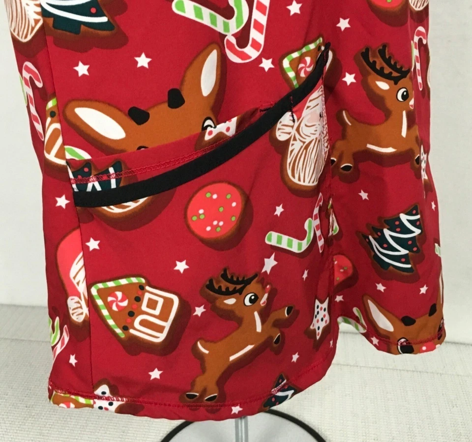 Rudolph the Red Noise Reindeer Womens Scrub Top Size S Red Holidays Santa Candy - Image 4 of 4