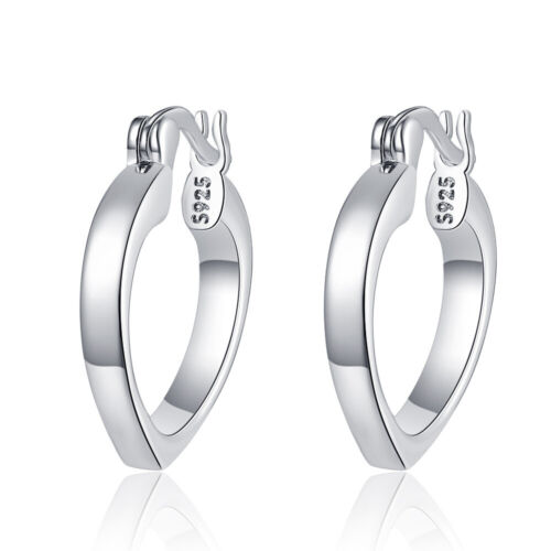 925 Sterling Silver Hoop Huggie Earrings Love Heart Ear Buckle Women Jewelry - Afbeelding 1 van 7