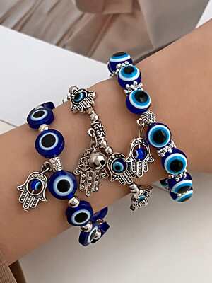 3pcs/set Evil Eye Decor Beaded Bracelet Women Bracelet Stackable Bracelet