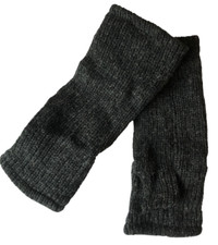 Hand Knitted Lined Wool Wrist Arm Warmers Grey Fingerless Gloves Mittens Mitts
