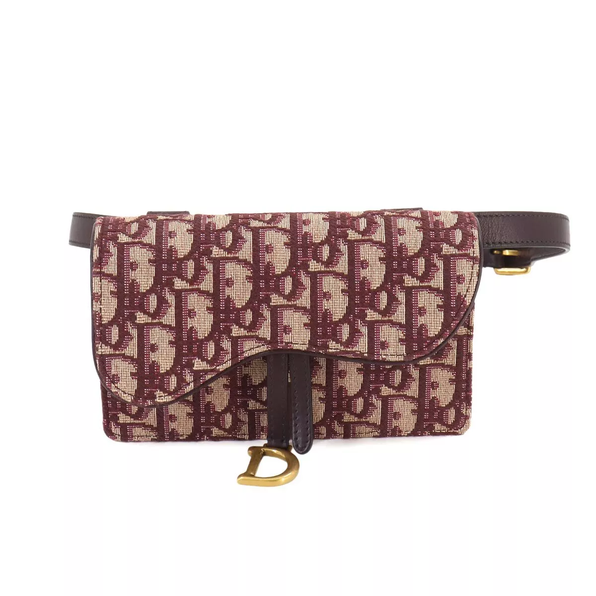 Christian Dior Oblique Selle Ceinture Pochette Sac Toile Cuir Bordeaux 90242706
