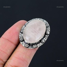 Wedding Gift For Her 925 Silver Natural Rose Quartz Solitaire Ring Size 7