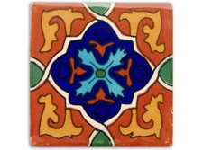 Handbemalte Fliese "Avila" aus Mexiko, Kacheln, ca. 10x10cm, Terracottafarben