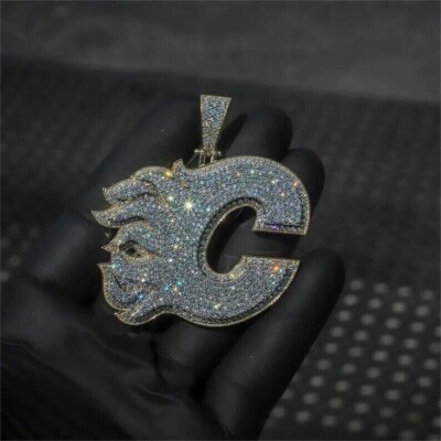 14K Gold Plated 2CT Simulated Round Cut White Diamond Initial C Fire Pendant