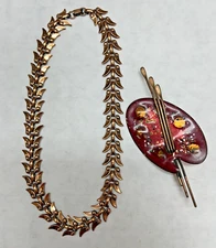 Matisse Renoir Enamel Paint Palette Brooch and Copper Necklace Mid Century