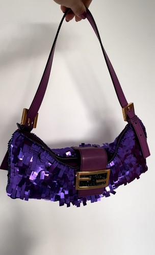 Fendi Vintage Sequin Mini Baguette - RARE Iconic Purple Rain Sex and the City - Picture 9 of 9